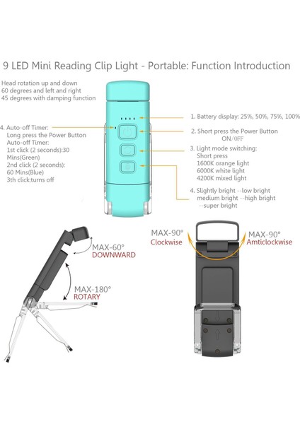 Okuma Işığı Taşınabilir Şarj Edilebilir Kitap Işığı Yatakta Gece Okumak Için, Çocuklar Için Zamanlayıcı Gece Kitap Okuma Severler Mavi (Yurt Dışından) fırsatları