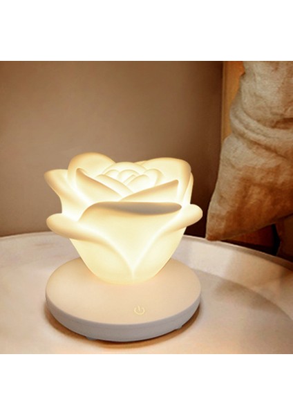 USB Şarj Gül Gece Lambası Üç Dişli Basın Romantik Masa Lambası LED Silikon Atmosfer Lambası Günü Hediyesi D (Yurt Dışından)