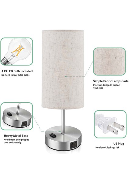 Yatak Odası Için Başucu Lambası 2 USB Şarjlı Masa Lambaları Kahve Kumaş Gölge Yatak Odası Odası Için Modern Aydınlatma Armatürü Ab Tak (Yurt Dışından)