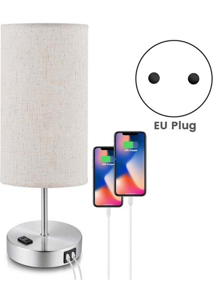 Yatak Odası Için Başucu Lambası 2 USB Şarjlı Masa Lambaları Kahve Kumaş Gölge Yatak Odası Odası Için Modern Aydınlatma Armatürü Ab Tak (Yurt Dışından)