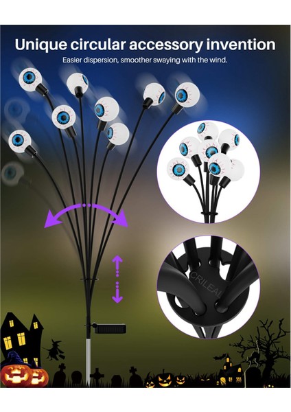 Korkunç Göz Küresi Güneş Bahçe Işıkları, 16LED Sallanan Güneş Bahçe Dekoru Su Geçirmez, Yard/çim/araba Yolu, 2 Adet, Mor (Yurt Dışından)