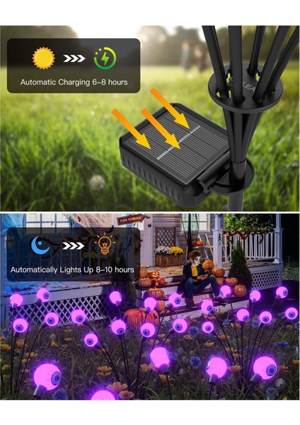 Korkunç Göz Küresi Güneş Bahçe Işıkları, 16LED Sallanan Güneş Bahçe Dekoru Su Geçirmez, Yard/çim/araba Yolu, 2 Adet, Mor (Yurt Dışından)
