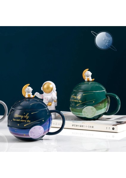 Çocuklar Seramik Kupalar 420 ml Gezegen Hediye Drinkware Uzay Yürüyüşü Sevimli Su Çay Kapaklı Bardak Astronot Kahve Kupa-3 (Yurt Dışından) modelleri