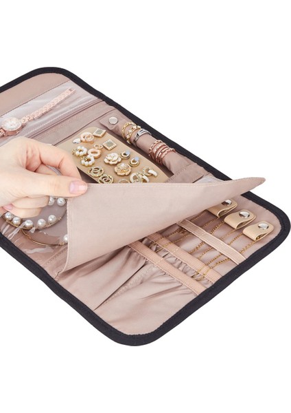 Takı Organizatör Rulo Katlanabilir Takı Saklama Çantası Taşınabilir Seyahat Takı Çantası Yumuşak Küpe Bilezik Depolama Tutucu (Yurt Dışından) indirimleri