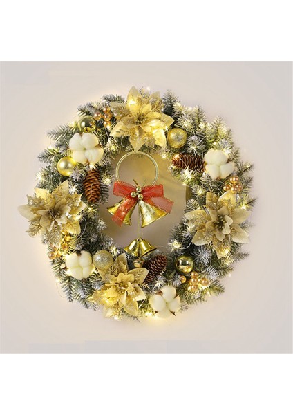 El Işi Çam Iğnesi Noel Çelengi, Çam Kozalakları ve LED Işıklı Altın Vurgular - Mükemmel Tatil Dekoru (Yurt Dışından)