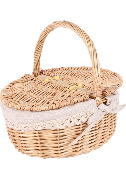 El Yapımı Hasır Sepet Saplı Hasır Kamp Piknik Sepeti Çift Kapaklı Depolama Sepet Sepeti Kumaş Astarlı (Yurt Dışından) fırsatları