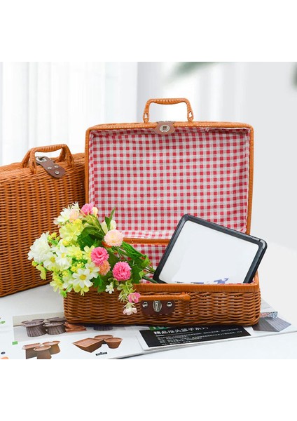 Retro Taklit Rattan Piknik Sepeti Dokuma Bavul El Dokuma Fotoğraf Sahne Ev Dekorasyon Depolama Kahverengi (Yurt Dışından) modelleri