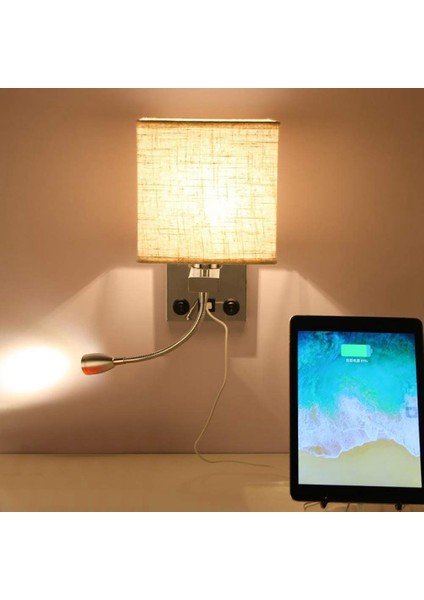 Modern LED Duvar Lambası Başucu Yatak Odası Aplik Aplik Anahtarı ile USB Iç Başlık Ev Otel Duvar Işıkları (Ampul Olmadan) (Yurt Dışından)