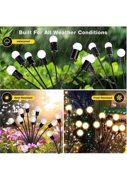 Güneş Enerjili Bahçe Işıkları, Yükseltilmiş 8led Ateş Böceği Işıkları Güneş Enerjili Açık Hava Su Geçirmez, Sallanan Işıklar Dekorasyon, Sıcak Beyaz 2 Adet (Yurt Dışından) indirimleri