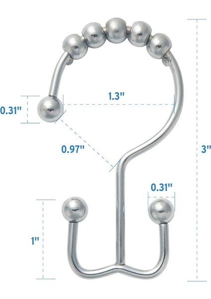 Duş Perdesi Halkaları Kanca, Paslanmaya Dayanıklı Metal Çift Duş Kancaları Banyo Için Duş Perdesi Çubuk Seti 12 (Yurt Dışından)