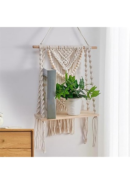 Makrome Duvar Asılı Raf Duvar Dekor Yatak Odası Dokuma Halat Makrome Duvar Sanatı Olarak Boho Banyo Raf Dekor (Yurt Dışından)