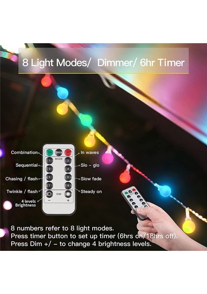 Küre Dize Işıklar Dış Mekan Suya Dayanıklı, Uzaktan Kumandalı 100 LED Renkli Küre Işık, Arka Bahçe Için USB Dize Işıklar, Veranda (Yurt Dışından) indirimleri
