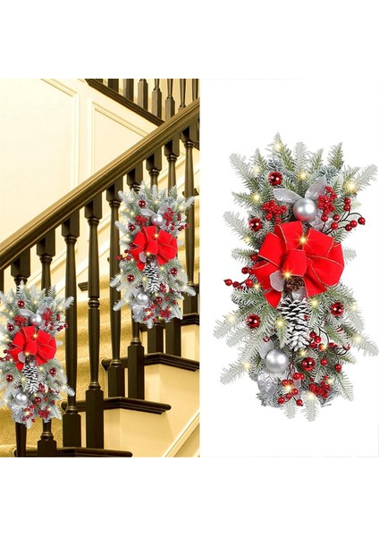 Akülü Ön Aydınlatmalı Merdiven Noel, Ön Kapı Için Noel Çelenkleri, Kapalı Açık Kırmızı Için Asılı Süsler (Yurt Dışından)