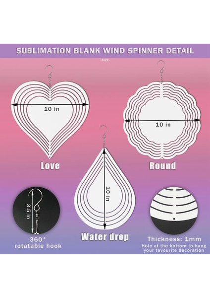 3 Paket Süblimasyon Rüzgar Spinner Boşlukları, Bahçe Pencere Yard Için Metal Boş Rüzgar Spinners Rüzgar Kinetik Heykeller (Yurt Dışından)