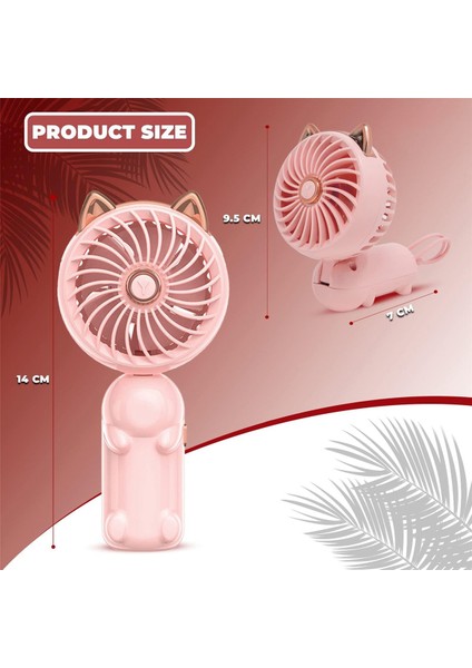 Kulaklı Taşınabilir El Fanı - USB Şarjlı Katlanabilir Küçük Fanlı Mini Fan (Pembe) (Yurt Dışından)