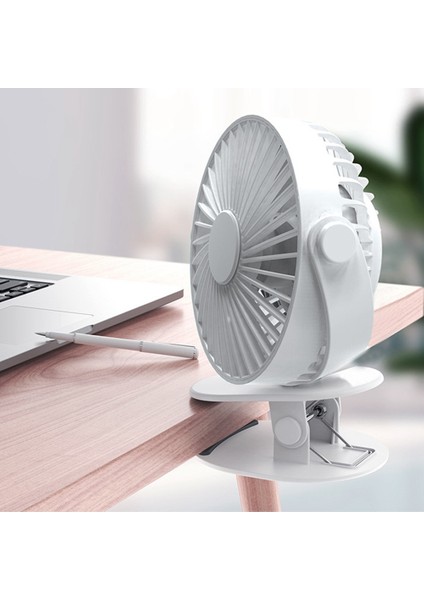 Çok Işlevli Kırpılmış Fan 360° Dönüş 3 Hızlı Rüzgar USB Masaüstü Fan Taşınabilir Sessiz Klima Yatak Odası Ofis-A (Yurt Dışından)