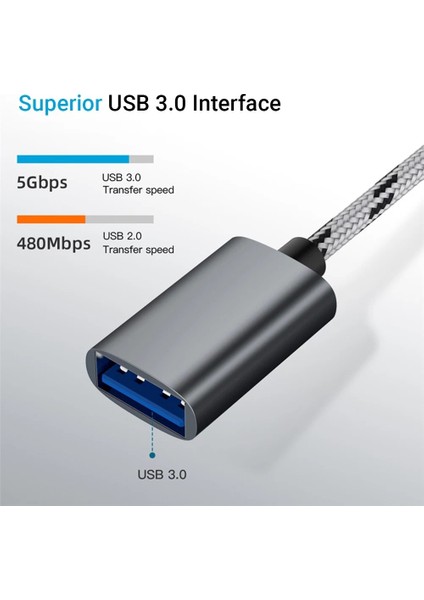 2'si 1 Arada USB Otg Kablo Tip-C / Mikro Usb'den USB 3.0'a Adaptör Örgülü Android Telefon Için Tasarlanmış Veri Aktarım Kablosu (Gri) (Yurt Dışından)