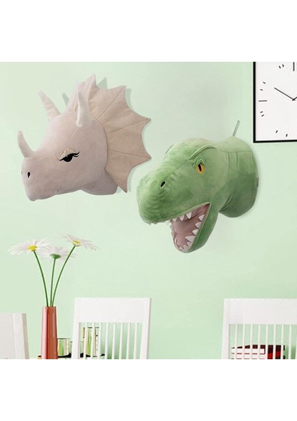 2 Parça Dinozor Kafası Duvar Süsleri 3D Sevimli Çocuk Odası Oturma Odası Bebek (Yurt Dışından)
