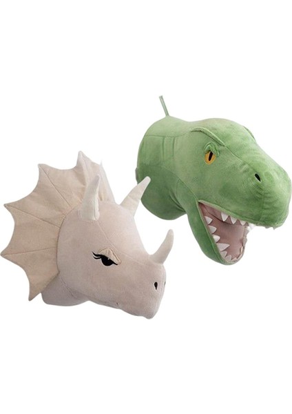 2 Parça Dinozor Kafası Duvar Süsleri 3D Sevimli Çocuk Odası Oturma Odası Bebek (Yurt Dışından)
