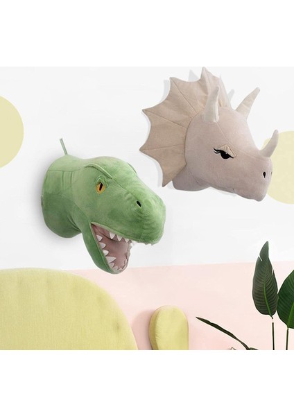 2 Parça Dinozor Kafası Duvar Süsleri 3D Sevimli Çocuk Odası Oturma Odası Bebek (Yurt Dışından)