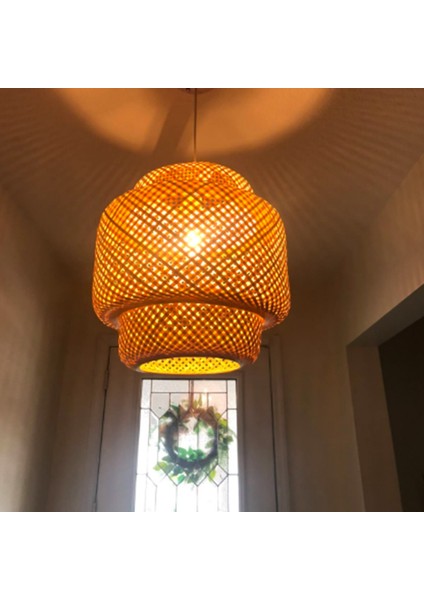 El Yapımı Bambu Abajur Kolye Tavan Dıy Restoran Koridor Abajur Şapkası Örgü Asılı Işık (Olmadan) (Yurt Dışından)