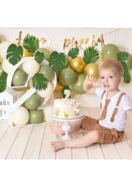 84 Pcs 6 Çeşit Yapay Palmiye Yaprakları, Tropikal Monstera Yaprakları, Orman Yaprakları Süslemeleri, Saplı Palmiye Yaprağı (Yurt Dışından)