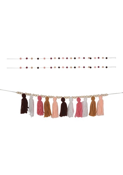 Boho Garland Duvara Asılan Dekor Pastel Banner, Ahşap Boncuklu ve 2 Parça Renkli Pom Pom(A) (Yurt Dışından)