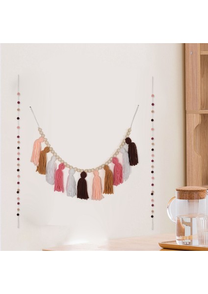 Boho Garland Duvara Asılan Dekor Pastel Banner, Ahşap Boncuklu ve 2 Parça Renkli Pom Pom(A) (Yurt Dışından) indirimleri