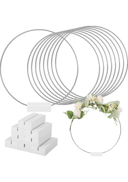 10 Adet 25 cm Metal Çiçek Hoop Centerpiece Masa Ahşap Standı Çelenk Makrome Gümüş Hoop Yüzükler Dıy El Sanatları Için (Beyaz) (Yurt Dışından) fiyatları