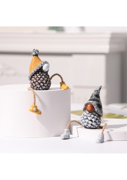 Sarkan Bacaklar ile Raf Bakıcıları Suni Çam Kozalağı Cüceler Heykelcik Dekor 2 Set Benzersiz Mini Reçine Yüzü Olmayan Bebek Heykeli (Yurt Dışından)