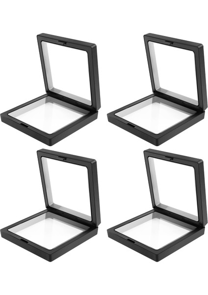 4 Parça Tutucu 3D Yüzer Çerçeve Braketi ile Kararma Önleyici Mücevher Kutusu Para Vitrin Siyah (Yurt Dışından)