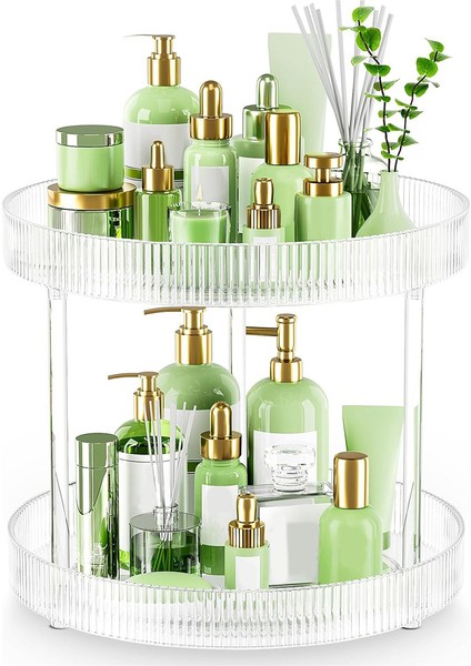 360° Şeffaf Dönen Depolama Tepsisi, 2 Katlı Tembel Banyo Tezgahı Düzenleyici, Kozmetik ve Parfüm Düzenleyici (Yurt Dışından) modelleri