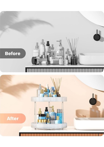 360° Şeffaf Dönen Depolama Tepsisi, 2 Katlı Tembel Banyo Tezgahı Düzenleyici, Kozmetik ve Parfüm Düzenleyici (Yurt Dışından) fırsatları