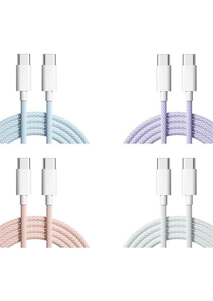 15 Macaron Veri Kablosu Için Çift Tip-C Hızlı Şarj Örgülü Veri Kablosu C'den C'ye 60W 100CM Şarj Kablosu, Pembe (Yurt Dışından) fırsatları