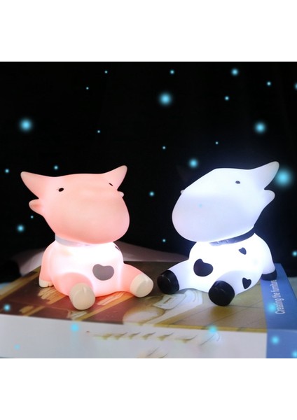 Küçük ve Taşınabilir Sevimli Gece Lambası Karikatür Pembe Inek Görüntü Yatak Odası Yurdu Göz Koruması Gece Lambası Aydınlatmalı (Yurt Dışından)