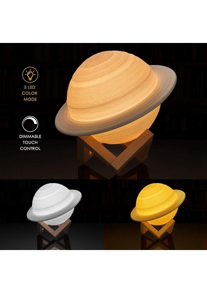 Çocuk Gece Lambası 3D Ay Lambası, 3 Renkli LED Dokunmatik ve Uzaktan Kumandalı Yatak Odası Lambası USB Şarjlı Lamba 16CM (Yurt Dışından)