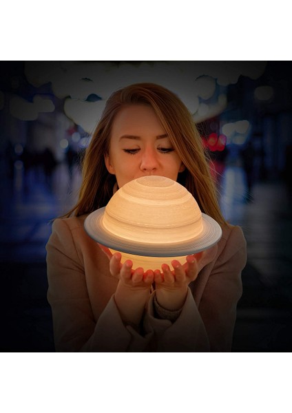 Çocuk Gece Lambası 3D Ay Lambası, 3 Renkli LED Dokunmatik ve Uzaktan Kumandalı Yatak Odası Lambası USB Şarjlı Lamba 16CM (Yurt Dışından)