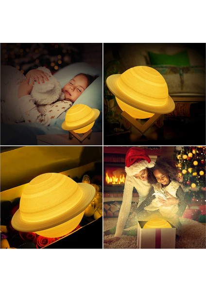Çocuk Gece Lambası 3D Ay Lambası, 3 Renkli LED Dokunmatik ve Uzaktan Kumandalı Yatak Odası Lambası USB Şarjlı Lamba 16CM (Yurt Dışından)