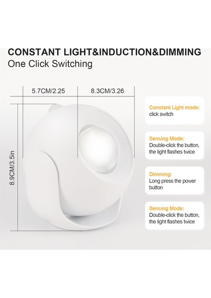 LED Duvar Aplik Hareket Sensörü, Yatak Odası Için 3 Renkli Gün Batımı Duvar Lambası, Duvar Lambası, Şarj Edilebilir Resim Işıkları Beyaz (Yurt Dışından)