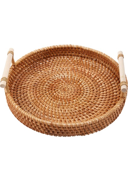 Rattan Saklama Tepsisi, Saplı Yuvarlak Sepet, El Dokuma, Rattan Tepsi Hasır Sepet Ekmek Meyve Yemeği Kahvaltı Teşhiri L (Yurt Dışından)