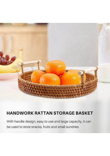 Rattan Saklama Tepsisi, Saplı Yuvarlak Sepet, El Dokuma, Rattan Tepsi Hasır Sepet Ekmek Meyve Yemeği Kahvaltı Teşhiri L (Yurt Dışından)