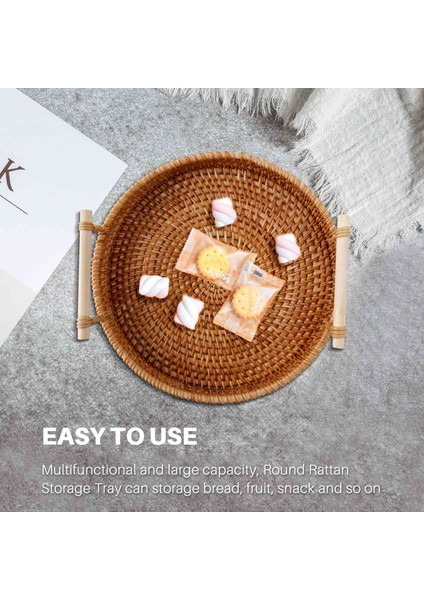 Rattan Saklama Tepsisi, Saplı Yuvarlak Sepet, El Dokuma, Rattan Tepsi Hasır Sepet Ekmek Meyve Yemeği Kahvaltı Teşhiri L (Yurt Dışından)