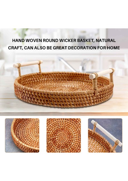 Rattan Saklama Tepsisi, Saplı Yuvarlak Sepet, El Dokuma, Rattan Tepsi Hasır Sepet Ekmek Meyve Yemeği Kahvaltı Teşhiri L (Yurt Dışından)