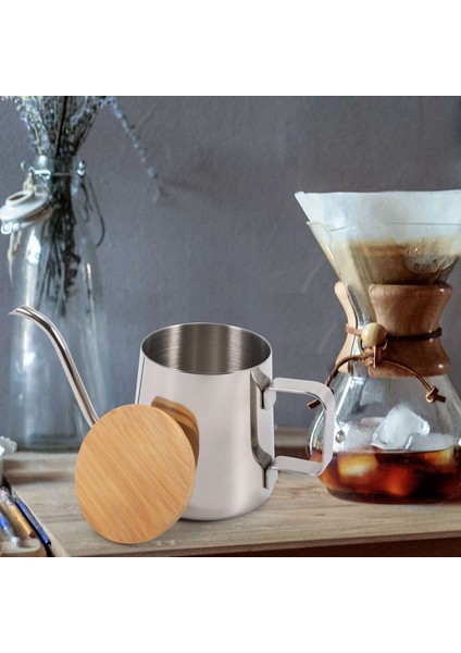 350ML Uzun Dar Borulu Cezve Gooseneck Su Isıtıcısı Paslanmaz Çelik El Damlama Su Isıtıcısı Ahşap Kapaklı Kahve ve Çaydanlık Üzerine Dökün (Yurt Dışından)