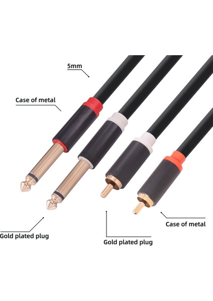 2 x 6.35 mm - 2rca Kablo, Altın Kaplama 2x 6.35MM 1/4 Inç Erkek 6.35MM - 2 Rca Erkek Stereo Ses Kablosu 3 Metre (Yurt Dışından)