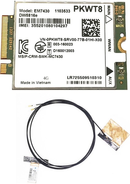 EM7430 DW5816E 4g Lte Modülü + 2xanten GOBI6000 7280 7285 7290 7389 7390 7480 7490 E7470 Cat6 DW5811E (Yurt Dışından)