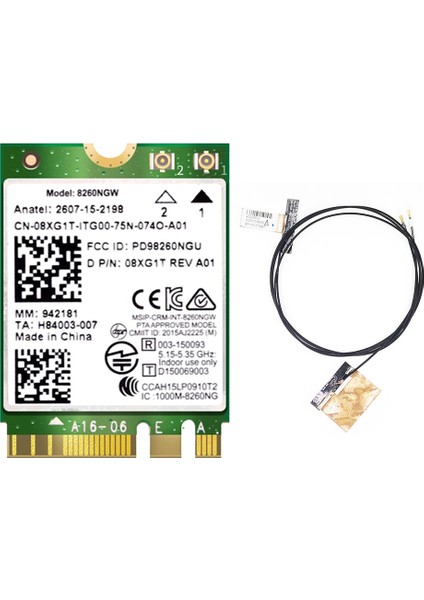 8260 8260NGW Wifi Kartı + 2xantenna 2.4g/5ghz 867M Bluetooth 4.2 Ngff M.2 Wifi Kablosuz Kart Modülü Ac 8260 Için (Yurt Dışından)