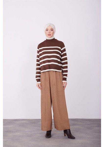 Beli Lastikli ve Tünelli Pantolon 23K2433 Çikolata