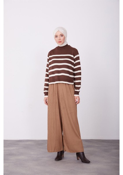 Beli Lastikli ve Tünelli Pantolon 23K2433 Çikolata