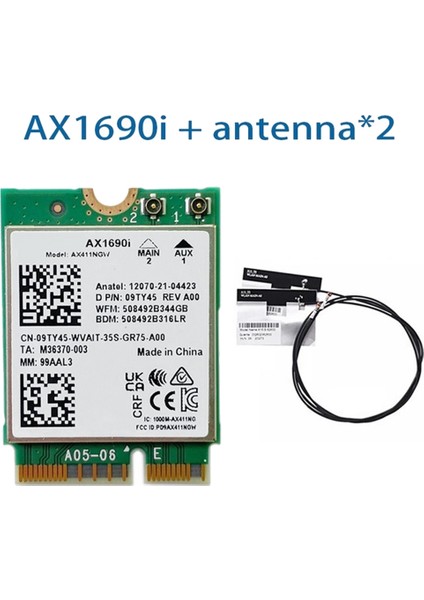 AX1690I Wifi Kartı+2xantenna AX411 Wi-Fi 6e Hız 2,4 Gbps 802.11AX 2,4/5/6ghz Bluetooth 5.3 Kablosuz Modülü (Yurt Dışından)